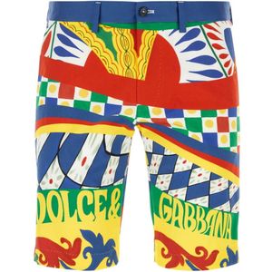 Dolce & Gabbana, Korte broeken, Heren, Veelkleurig, M, Katoen, Bedrukte stretchkatoenen bermuda shorts