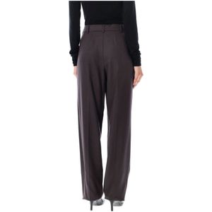 Stella McCartney, Broeken, Dames, Bruin, S, Wol, Donker Chocolade Wol Straight-Leg Broek