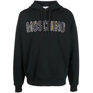 Moschino, Sweatshirts & Hoodies, Heren, Zwart, XL, Katoen, Zwarte Hoodie - Maat 52