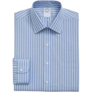 Brooks Brothers, Overhemden, Heren, Blauw, L, Katoen, Lichtblauw Stretch Visgraat Regular Fit Strijkvrij Overhemd met Ainsley Kraag