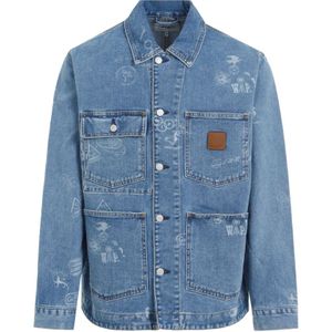 Carhartt Wip, Jassen, Heren, Blauw, L, Katoen, Blauwe Katoenen Stempeljas Aw 24