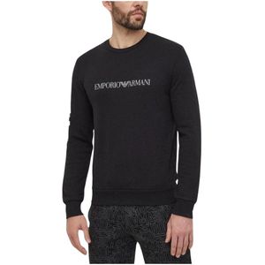 Emporio Armani, Sweatshirts & Hoodies, Heren, Zwart, S, Katoen, Zwarte Bedrukte Sweatshirt met Lange Mouwen