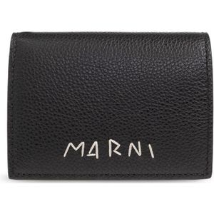 Marni, Leren portemonnee Zwart, Dames, Maat:ONE Size