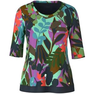 Marc Cain, Kleurrijk bladprint T-shirt met zijsplitten Groen, Dames, Maat:M