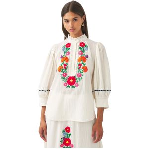 Antik Batik, Blouses & Shirts, Dames, Wit, L, Katoen, Met de hand geborduurde blouse Clotilda