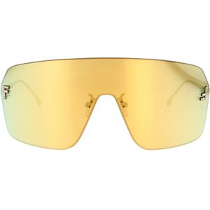 Fendi, Accessoires, unisex, Geel, ONE Size, Moderne schild zonnebril met gouden metalen armen en spiegelende gouden lens