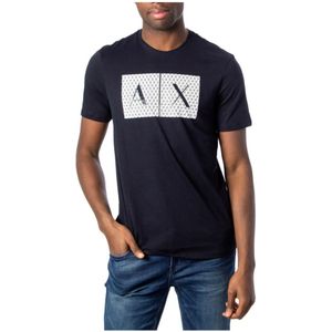 Armani Exchange, Tops, Heren, Blauw, L, Blauwe Print Ronde Hals T-shirt voor Mannen