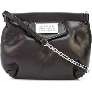 Maison Margiela, Zwarte Leren Clutch Tas met Ketting Schouderband Zwart, Dames, Maat:ONE Size