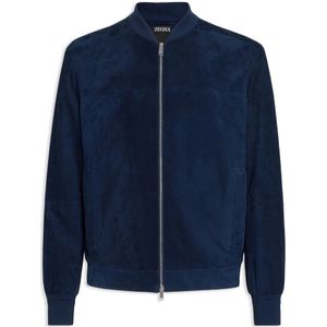 Ermenegildo Zegna, Jassen, Heren, Blauw, L, Suède, Bomber Jassen