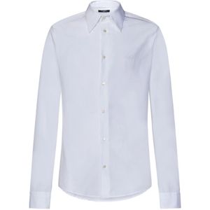 Balmain, Overhemden, Heren, Wit, 2Xl, Katoen, Witte Overhemden met Knoopsluiting en Logo Borduursel