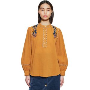 Antik Batik, Blouses & Shirts, Dames, Geel, M, Katoen, Mathilda geborduurde blouse