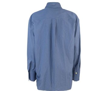 A Paper Kid, Blouses & Shirts, Dames, Blauw, 2Xs, Nylon, Blauwe Microgessata Lurex Shirt