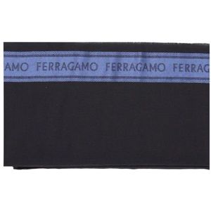 Salvatore Ferragamo, Accessoires, Heren, Zwart, ONE Size, Wol, Blauwe Wol Zijden Sjaal met Logo Detail
