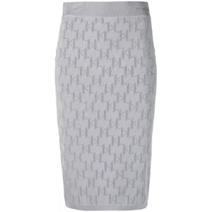 Karl Lagerfeld, Zilver Monogram Jacquard Gebreide Rok Grijs, Dames, Maat:S