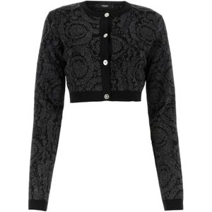 Versace, Geborduurde Stretch Cardigan Zwart, Dames, Maat:M