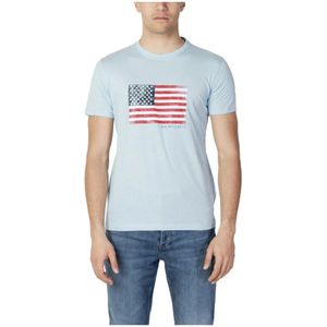 U.s. Polo Assn., Tops, Heren, Blauw, XL, Heren Lichtblauw Print T-shirt