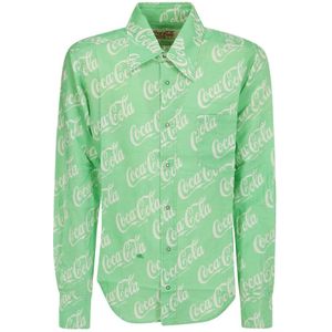 Erl, Overhemden, Heren, Groen, M, Gedrukte Button-Up Unisex Shirt