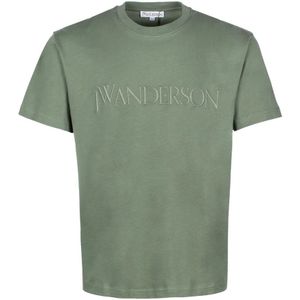 JW Anderson, Tops, Heren, Groen, S, Katoen, Logo-geborduurd Katoenen T-shirt