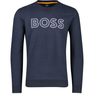 Hugo Boss, Sweatshirts & Hoodies, Heren, Blauw, 6Xl, Katoen, Donkerblauwe Ronde Hals Sweater