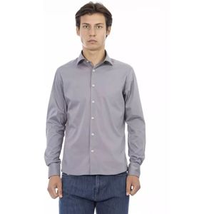 Baldinini, Overhemden, Heren, Grijs, 2Xl, Katoen, Grijze Katoenen Slim Fit Overhemd met Italiaanse Kraag