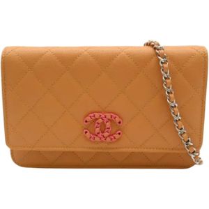 Chanel Vintage, Pre-owned, Dames, Oranje, ONE Size, Pre-owned Leather crossbody-bags