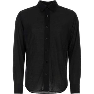 Tom Ford, Zwarte doorschijnende zijden blouse Zwart, Heren, Maat:L
