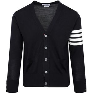 Thom Browne, Truien, Heren, Blauw, M, Wol, Blauwe Wol Cardigan Sweater