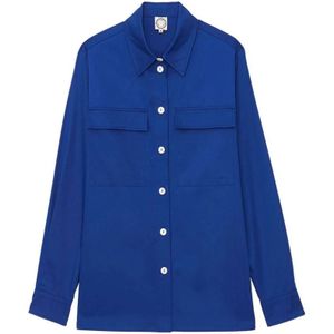 Ines De La Fressange Paris, Blouses & Shirts, Dames, Blauw, XS, Katoen, Blauwe Chandler Overshirt met Flared Cut
