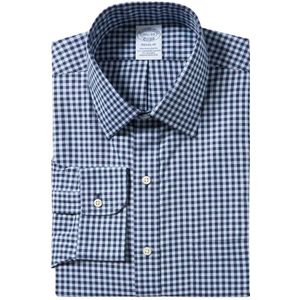 Brooks Brothers, Overhemden, Heren, Blauw, 2Xl, Katoen, Blauw Navy Gingham Regular Fit Non-Iron Overhemd met Ainsley Kraag