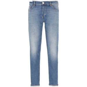 PT Torino, Jeans, Heren, Blauw, W31, Katoen, Blauwe Katoenen Jeans met Leren Tab