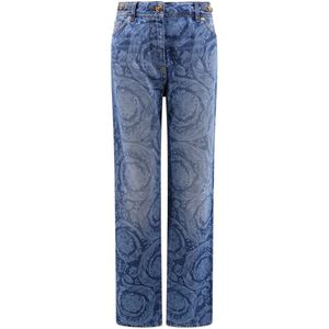 Versace, Jeans, Dames, Blauw, W26, Katoen, Barok Laserprint Jeans met Medusa-details