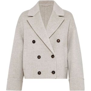 Brunello Cucinelli, Jassen, Dames, Beige, 2Xs, Wol, Dubbelrijige wol-kasjmierjas