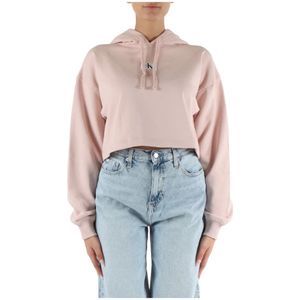 Calvin Klein Jeans, Sweatshirts & Hoodies, Dames, Roze, S, Katoen, Cropped Katoenen Sweatshirt met Logo Patch
