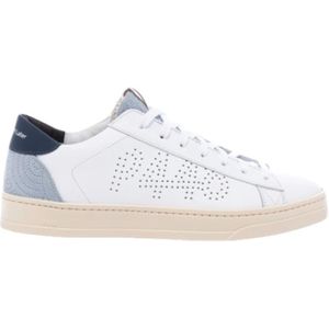 P448, Witte en blauwe textuur lage sneakers Jack Wit, Heren, Maat:46 EU