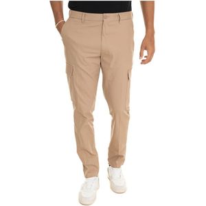 Boss, Broeken, Heren, Beige, M, Katoen, Cargo Broek met Rits Sluiting