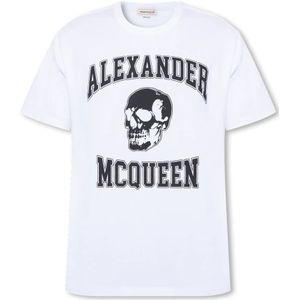 Alexander McQueen, Tops, Heren, Wit, S, Katoen, Bedrukt T-shirt