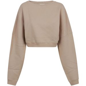 Saint Laurent, Sweatshirts & Hoodies, Dames, Beige, L, Katoen, Cropped Sweat Sweaters