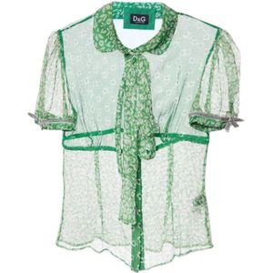 Dolce & Gabbana Pre-owned, Pre-owned, Dames, Groen, S, Tweed, Pre-owned Silk tops