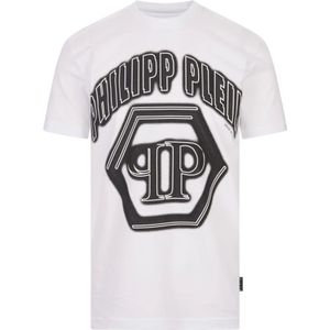 Philipp Plein, Tops, Heren, Wit, M, Katoen, Wit Grafisch Print T-shirt