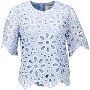 Silvian Heach, Lichtblauwe Top met Uitgesneden Bloemenpatroon Blauw, Dames, Maat:3XS