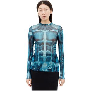 Jean Paul Gaultier, Tops, Dames, Blauw, S, Mesh Top Fashion Fiction Collection