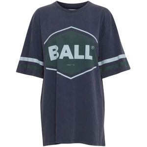 Ball, Tops, Dames, Blauw, XS, Katoen, Sportieve Oversized Tee met Gestreepte Print