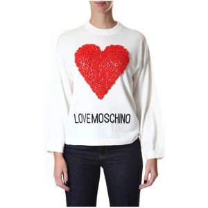 Love Moschino, Sweatshirts & Hoodies, Dames, Wit, M, Wol, Witte Acryl Trui met Ingelegd Hart