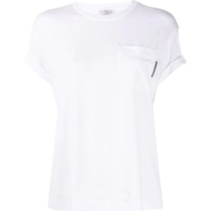 Brunello Cucinelli, Korte Mouw Ronde Hals T-Shirts Wit, Dames, Maat:L