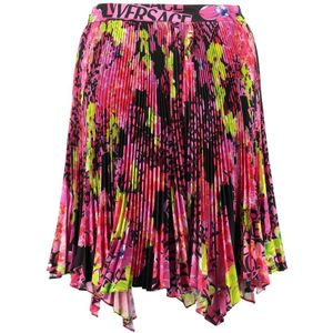 Versace, Rokken, Dames, Veelkleurig, S, Polyester, Geplooide Rok met Orchideeënprint