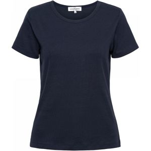 &Co Woman, Tops, Dames, Blauw, M, Katoen, Rib Basic T-shirt met korte mouwen