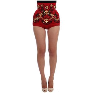 Dolce & Gabbana, Korte broeken, Dames, Rood, S, Kristallen Rozen Zijden Shorts