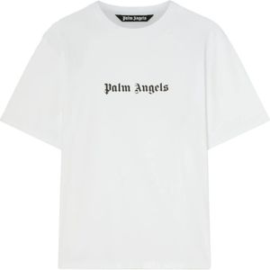 Palm Angels, Tops, Heren, Wit, XL, Katoen, Wit Katoenen Logo Print T-shirt