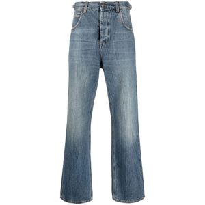 Haikure, Indigo Blauwe Straight-Leg Katoenen Jeans Blauw, Heren, Maat:W28