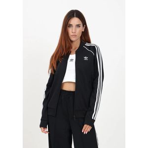 Adidas Originals, Sweatshirts & Hoodies, Dames, Zwart, XS, Polyester, Zwarte Zip Sweatshirt voor Dames - Regular Fit